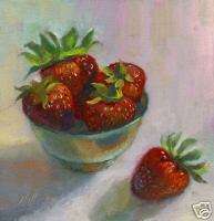 Strawberries In Silver Bowl Oil 8x8 HALL GROAT II  