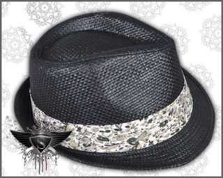 AM935 Handsome Style Black Fedora Straw Mens Hat Cap  