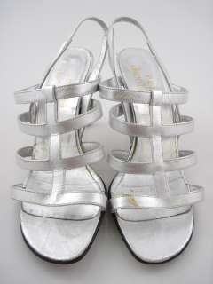 PETRA JACOBSONS Silver Strappy Sandals Heels Sz 5.5  