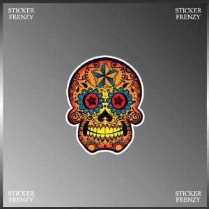Day of the Dead Orange Skull Tattoo Design Vinyl Decal Bumper Sticker 