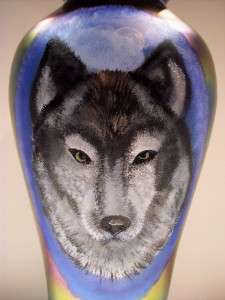 Fenton AUBERGINE / Black CARNIVAL VASE Custom Wolf Bust  Metallics 