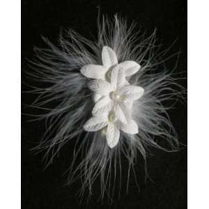  White Stephanotis Flowers with Feathers Hair Flower Clip 