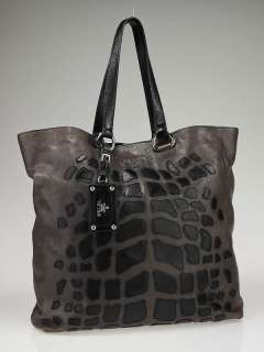 Prada Ardesia/Black Leather Glace Calfskin Leather Applique Tote Bag 