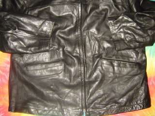 MENS vtg J.CREW MOTORCYCLE COAT black leather jacket XL  