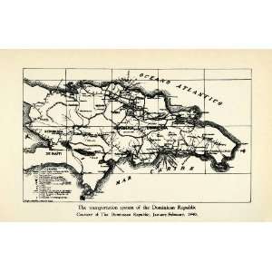   Map Railroad Highway Caribbean Sea   Original Halftone Print Home