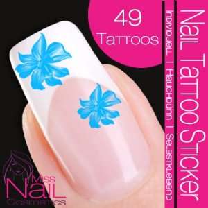  Nail Tattoo Sticker Blossom / Flower   turquoise: Beauty