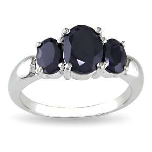  Sterling Silver Sapphire 3 Stone Ring, Size 6 Jewelry