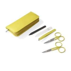  5 piece Coated Stainless Steel Manicure Set in Lime Leather Case 
