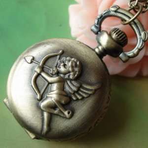 Cupid Baby Angel Steampunk Round Pocket Watch Locket Pendants Necklace