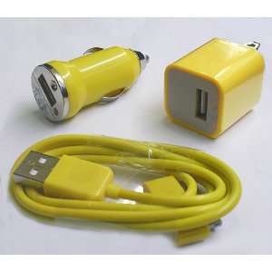  Yellow Color USB Travel Kit with Car Charger, Wall Charger 