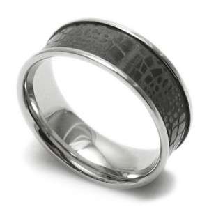 Stainless Steel Faux Croc Skin Inlay Comfort Band Ring  