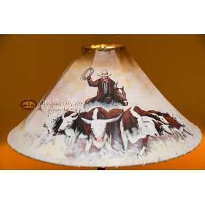   Painted Leather Lamp Shade 24  Cattle Drive (PL81)