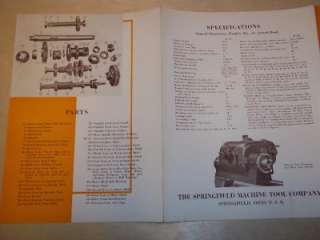 Vtg Springfield Machine Tool Catalog~Geared Head Lathes  