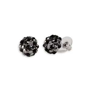  Black Grey Round Cluster Silver Tone Stud Earrings 
