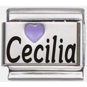  Cecilia Purple Heart Laser Name Italian Charm Link 