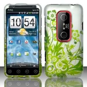  For HTC Evo 3D (Sprint) Rubberized Green Vines Design Snap 