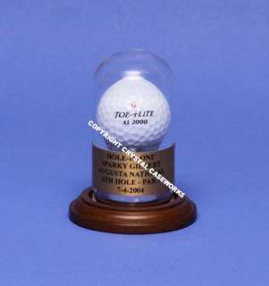GOLF BALL GLASS DISPLAY CASE DOME   FREE ENGRAVING  