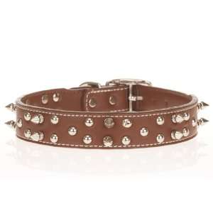 Brown Designer Leather Spiked / Studded Dog Collars 22 Inch:  