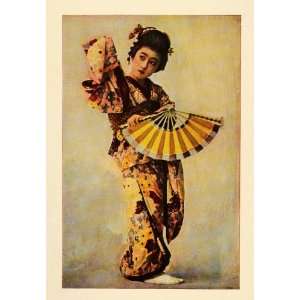  1903 Print Japanese Geisha Traditional Dress Costume Fan 