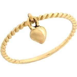    14k Yellow Gold Beautiful Twist Band Heart Charm Ring Jewelry