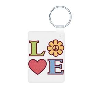   Keychain LOVE with Sunflower Peace Symbol and Heart 