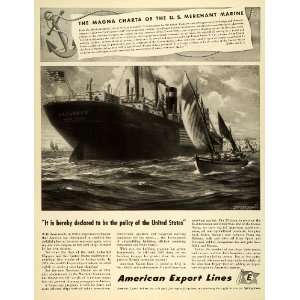  1943 Ad American Export Lines Magna Charta Ship Explorer 