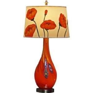   Glow Poppy Shade Millefiore Art Glass Table Lamp: Home Improvement