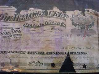   Jacket Silver Mine   Stock Certificate   Gold Hill Mining Dist.  