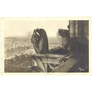  1920s Vintage Postcard Chimeres of the Cathedral of Notre 