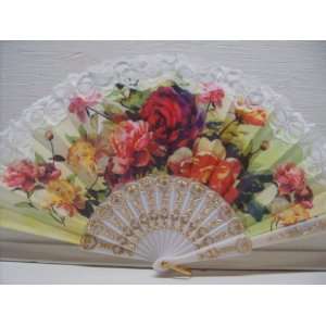  White Lace Embroidered Folding Hand Fan 