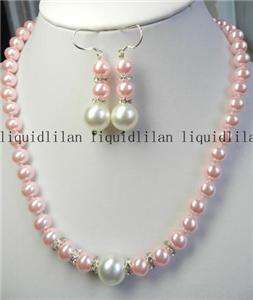 Charming 8 12mm Pink Sea Shell Pearl Necklace Earring  