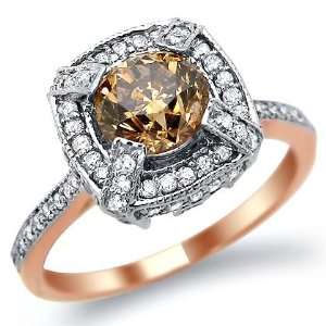  1.70ct Fancy Brown Round Diamond Engagement Ring 14k Rose 