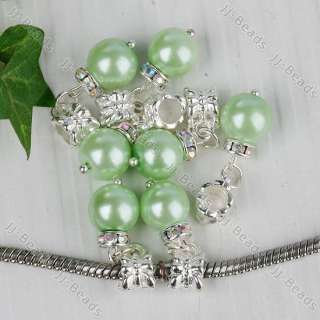 20pc Silver Plated Grass False Pearl Crystal European Bead Fit Charm 
