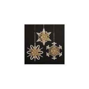   of 24 Ivory and Gold Glitter Snowflake Christmas Ornam: Home & Kitchen