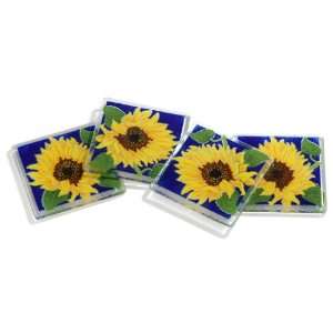 Peggy Karr Sunflowers Handmade Art Glass Coasters, Set of Four  