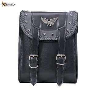 Black and Gray PVC Double Buckle with Eagle Sissy Bar Motorcycle Bag 