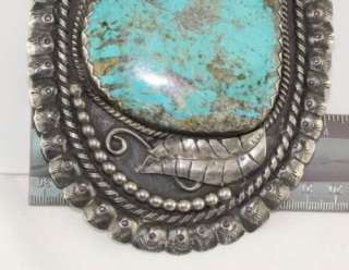   Vintage Turquoise Sterling Silver Belt Buckle Wide Signed ROY 9.8 oz