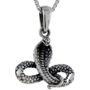 925 Sterling Silver Cobra Snake Pendant (w/ 18 Silver Chain), 7/8 