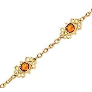    14k Yellow Gold Round Checkerboard Citrine Bracelet: Jewelry