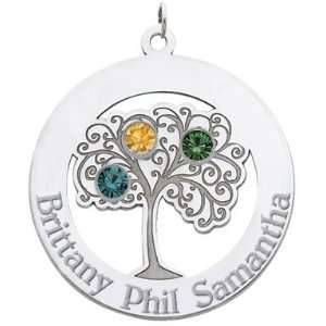    Sterling Silver Family Tree Circle Pendant with 3 Stones: Jewelry