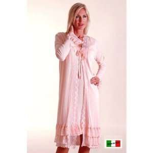 Greta Cotton Knit Peach Nightgown & Robe Set with Peach Lace Made in 