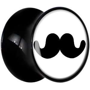  0 Gauge Black Acrylic Mustache Graphic Saddle Plug: Body 