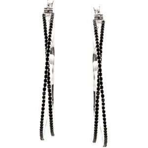   Spinel Hoop Earrings. Pair 58 Mm Genuine Black Spinel Hoop Earrings In
