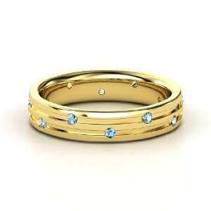  Slalom Band, 14K Yellow Gold Ring with Blue Topaz: Jewelry