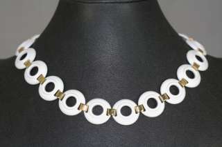 Vintage Signed Monet White Enamel Circles Mod Necklace  