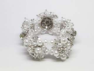 Crystal Flower Simulate Pearl Silver Ton Bracelet s0052  
