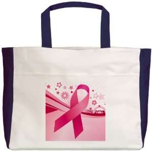  Beach Tote Navy Cancer Pink Ribbon Waves: Everything Else