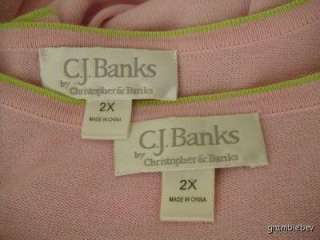 CJ BANKS Pink Embr Frogs Tank Shell + Sweater Twin Set Sz 2X 