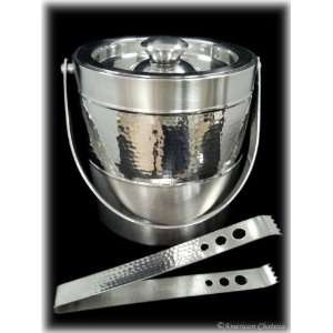   Hammered Metal Stainless Steel Ice Bucket with Tongs: Kitchen & Dining