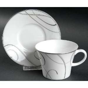   Swirl Flat Cup & Saucer Set, Fine China Dinnerware